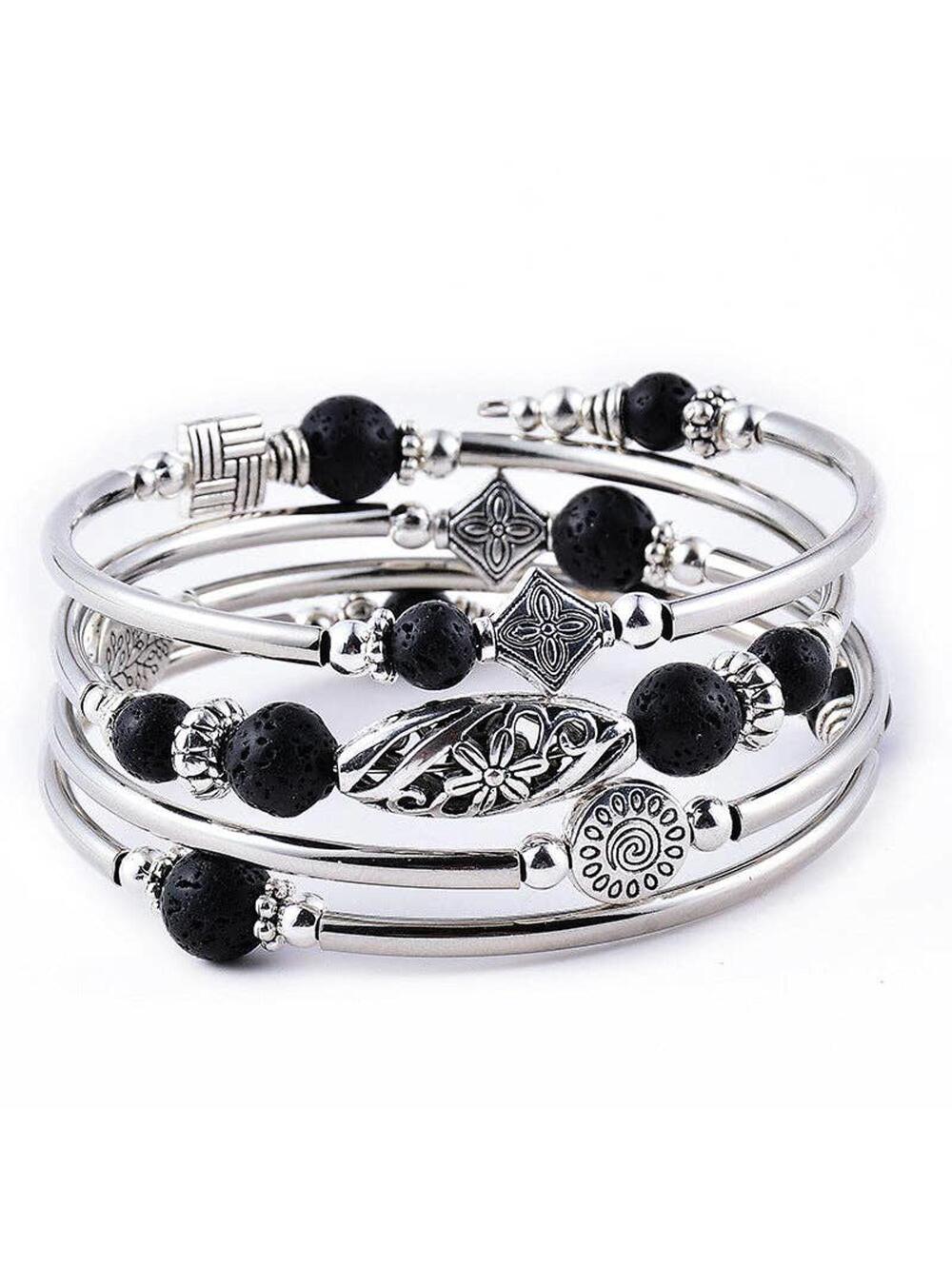 Natural Stone Wrap Beaded Bracelet Bangle Volcanic stone